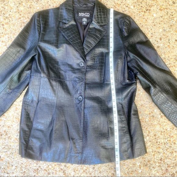 NY & Co Black Leather Lizard Embossed Jacket L - Picture 3 of 10